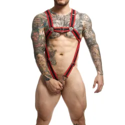 MOB Eroticwear Harnais Cross Cockring Dngeon Noir-Rouge